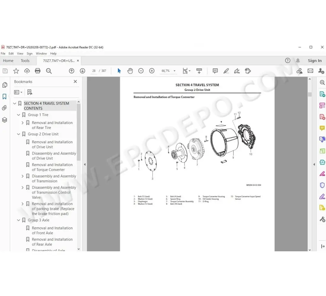 Kawasaki Wheel Loader 70Z7 70TM7 parts + service manual